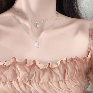 New Sterling Silver 925 Layered Star & Moon adjustable Necklace